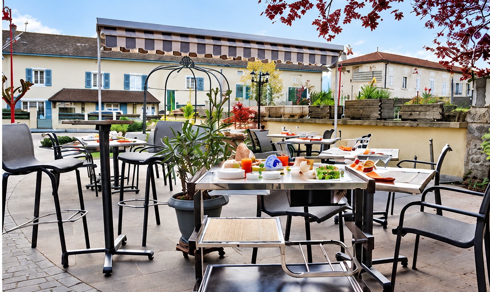 Terrasse du restaurant avec tables et chaises